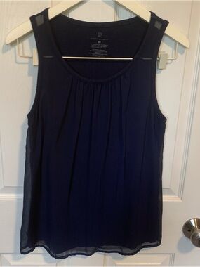 New York & Company Navy Pleated Chiffon Sleeveless Camisole